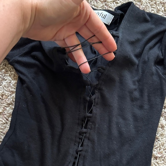 Lace-Up Long Sleeve Bodysuits in Black and Olive lot - Picture 6 of 7